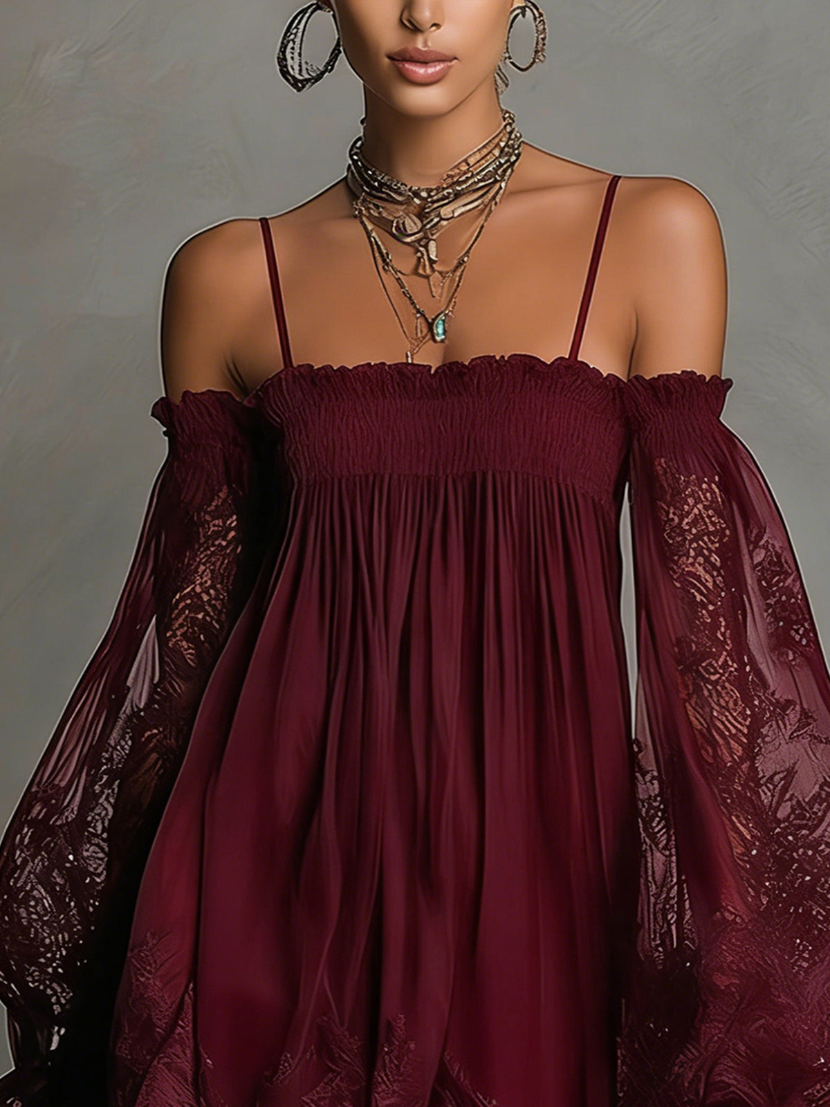 Nádia - Vestido mini com ombros à mostra e renda