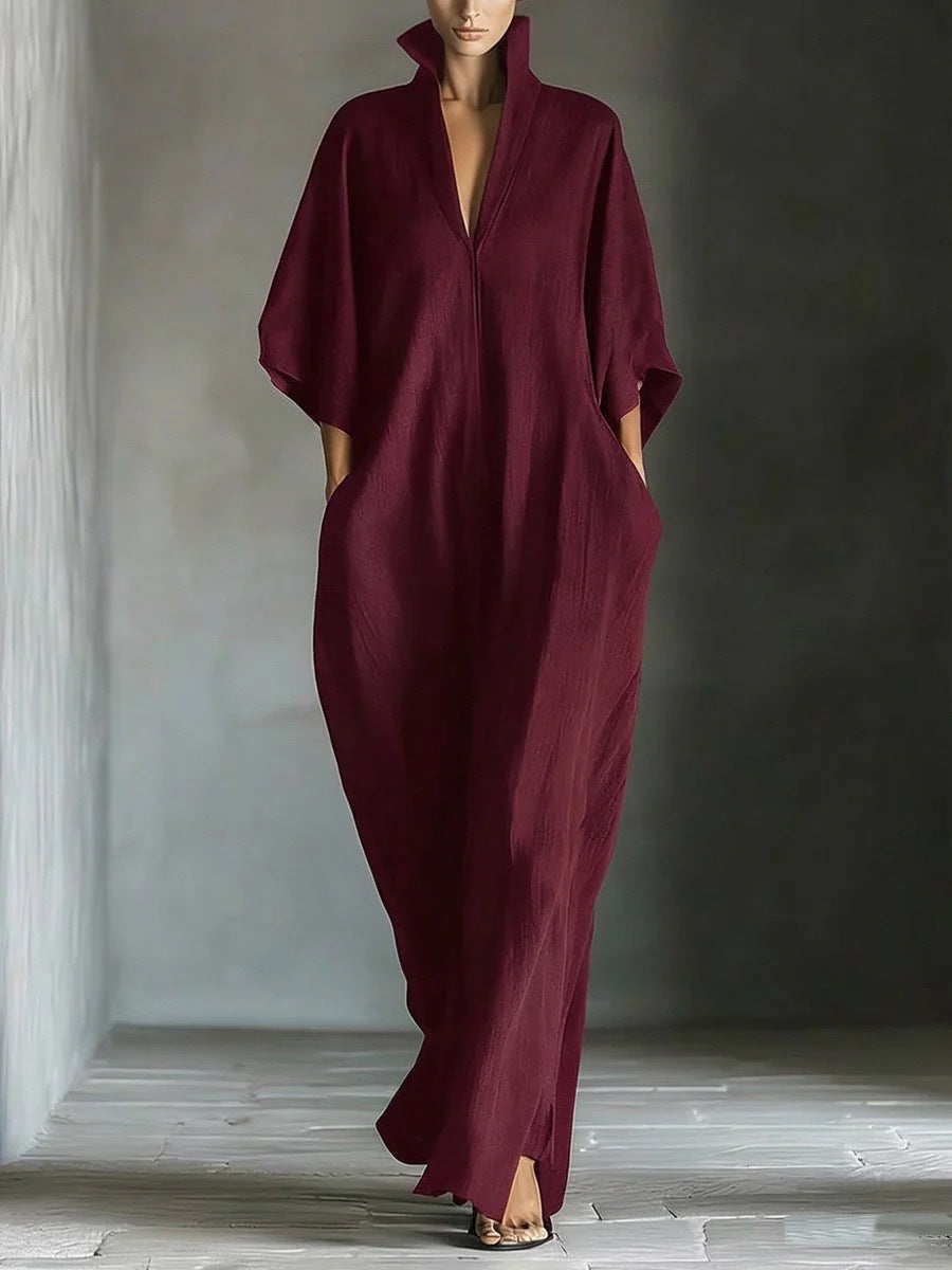 Alina - Vestido longo com mangas 3/4 e decote em V — vista 7