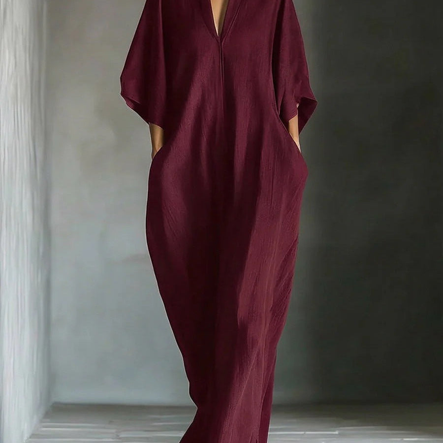 Alina - Vestido longo com mangas 3/4 e decote em V — vista 7