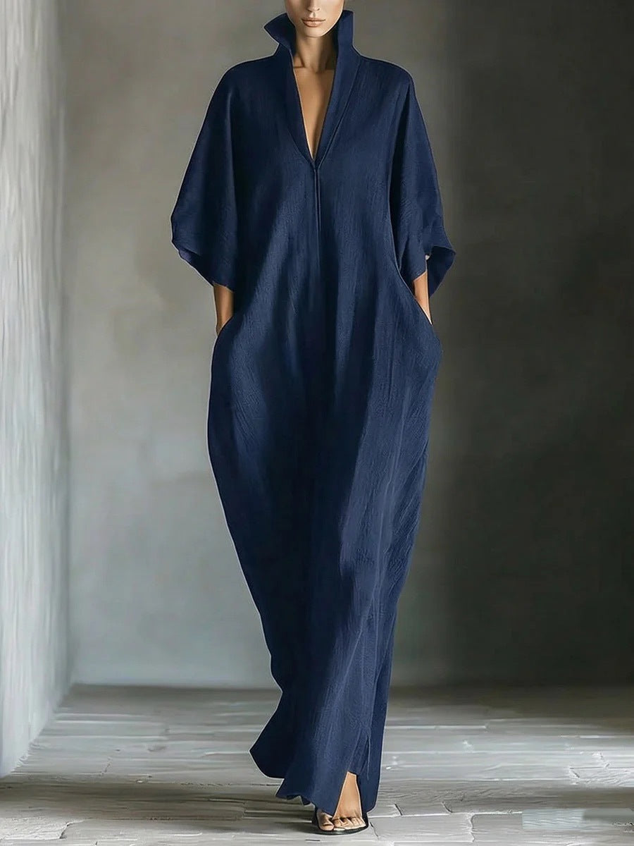 Alina - Vestido longo com mangas 3/4 e decote em V — vista 5