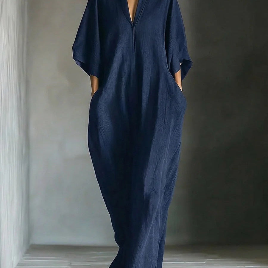 Alina - Vestido longo com mangas 3/4 e decote em V — vista 5