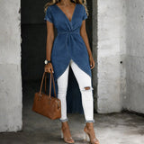Laura - Top Tunic de Denim com Decote em V