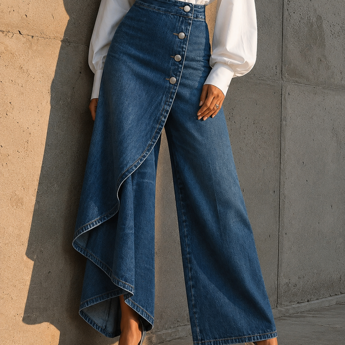 Hortência - Calças de Ganga Assimétricas — vista 6