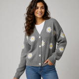 Cardigan Feminino em Malha com Botões e Padrão Floral