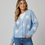 Cardigan Feminino em Malha com Botões e Padrão Floral