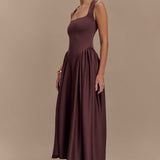 Sara - Vestido midi em malha castanho