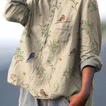 Alice - Camisa Casual Impressa com Padrão de Ramos e Pássaros Robin — vista 2
