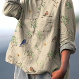 Alice - Camisa Casual Impressa com Padrão de Ramos e Pássaros Robin — vista 2