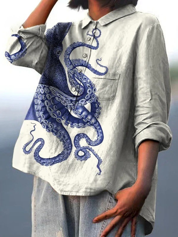 Amélia - Camiseta Casual com Impressão de Tentáculos de Polvo — vista 2