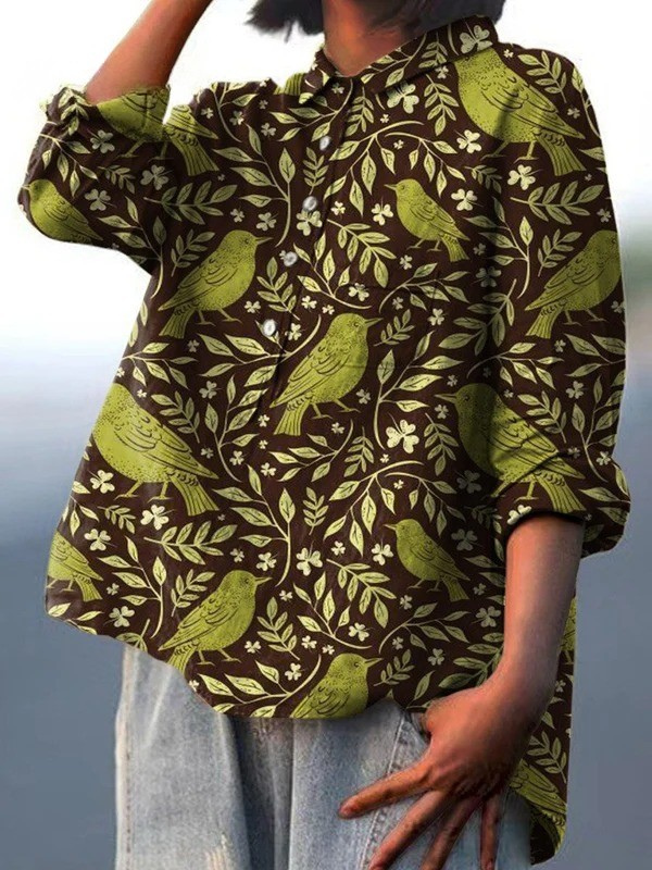Vitória - Camisa Casual de Arte Vintage Floral — vista 2