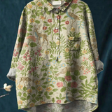 Georgina - Camisa Casual Vintage Floral com Animais — vista 2