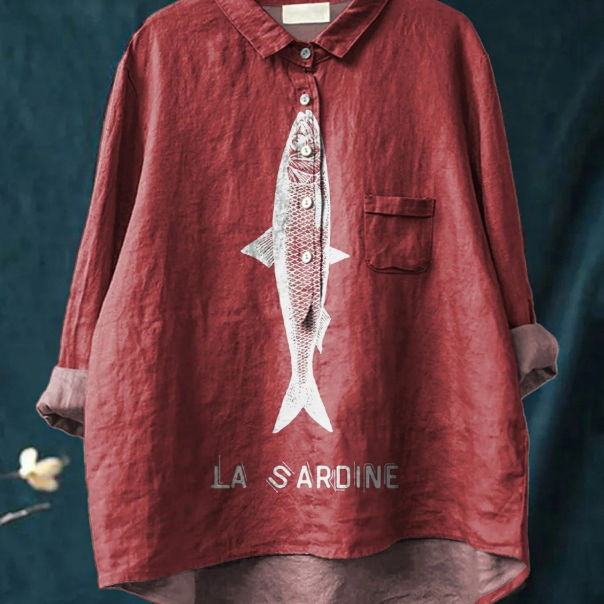 Sofia - Camisa Casual com Design de Sardinha