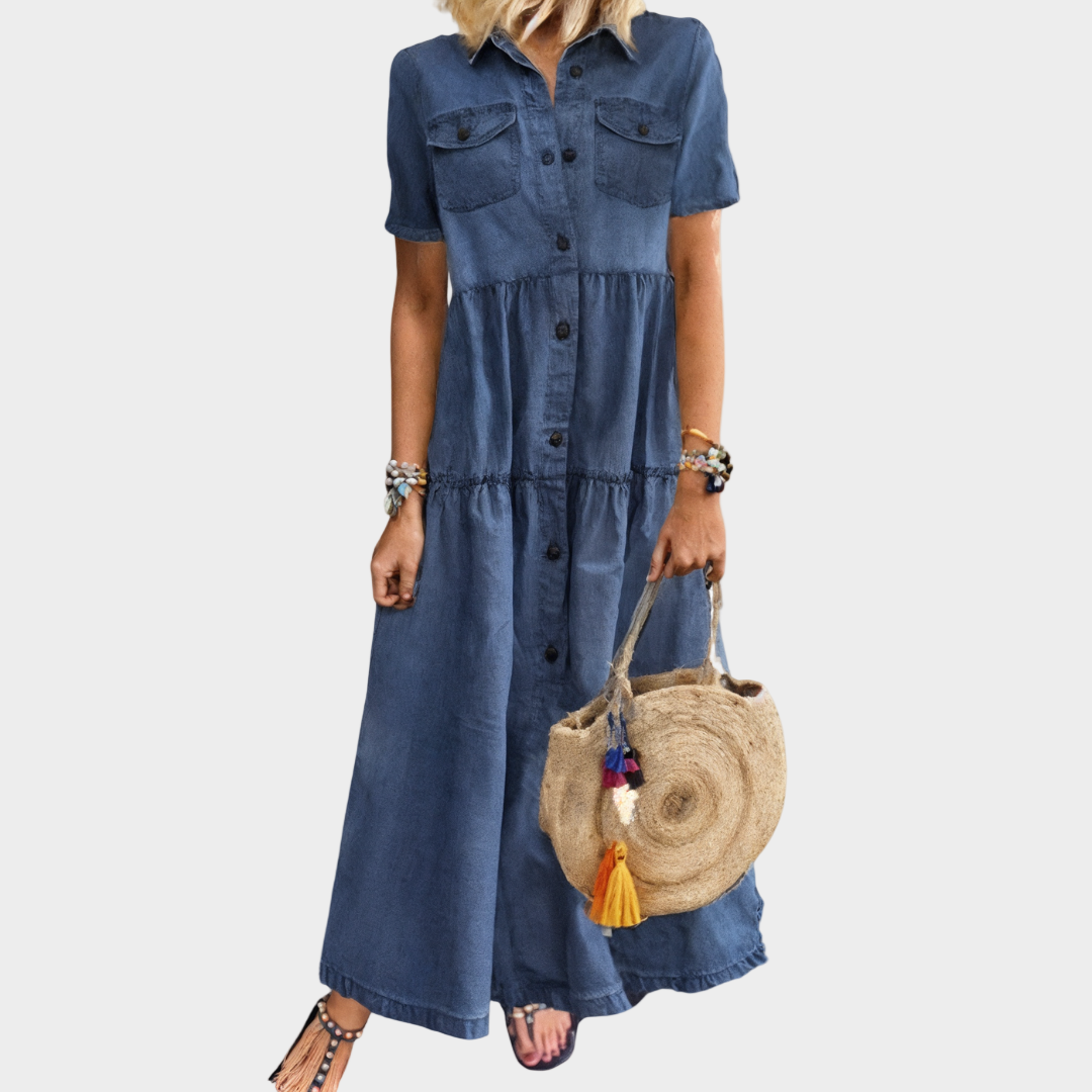 Vestido de ganga macio e com botões