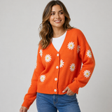 Cardigan Feminino em Malha com Botões e Padrão Floral