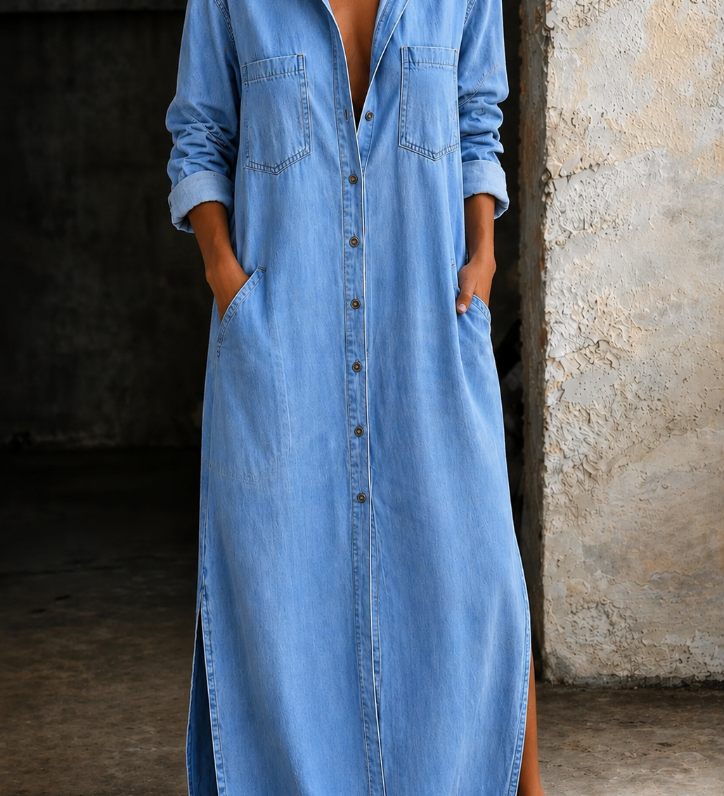 Palmira - Vestido Camiseiro de Ganga