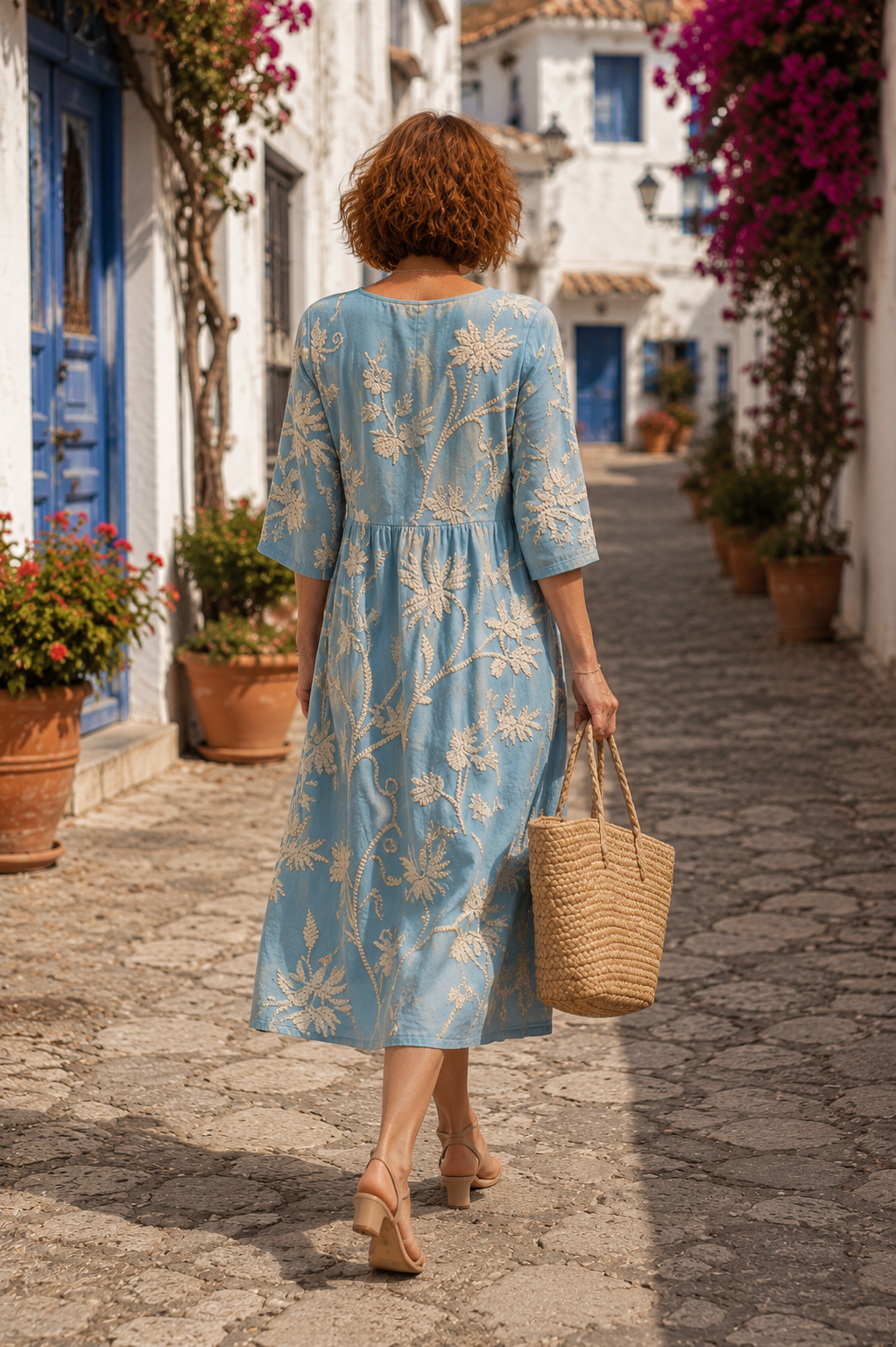Cátia - Vestido Midi com Estampa de Plantas e Flores — vista 2