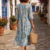 Cátia - Vestido Midi com Estampa de Plantas e Flores — vista 2
