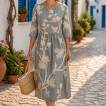 Ana - Vestido Midi com Estampa de Plantas e Flores