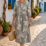 Ana - Vestido Midi com Estampa de Plantas e Flores