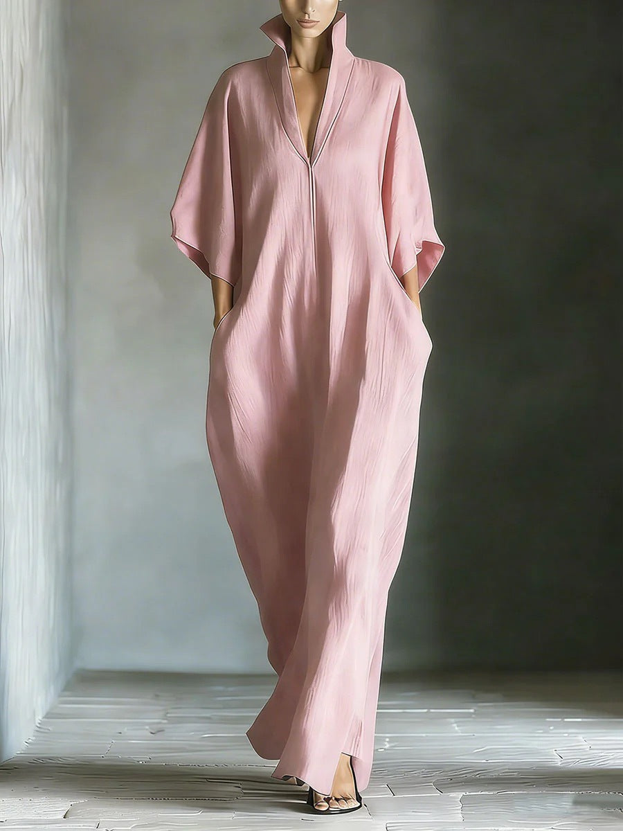 Alina - Vestido longo com mangas 3/4 e decote em V — vista 6