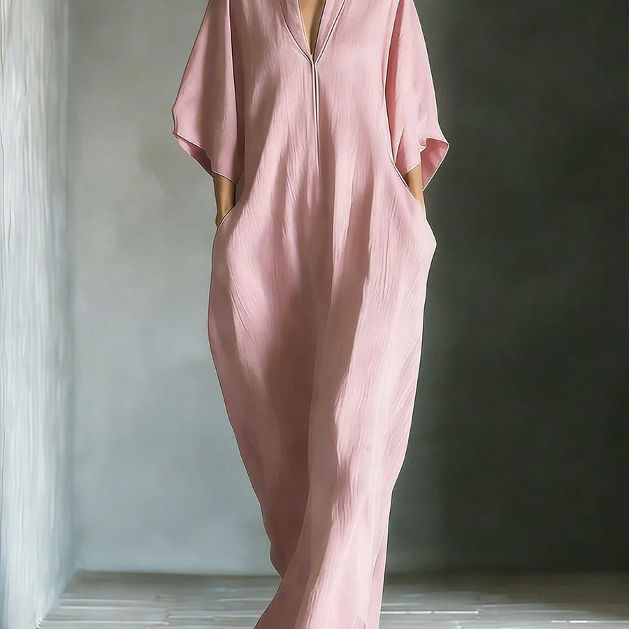 Alina - Vestido longo com mangas 3/4 e decote em V — vista 6