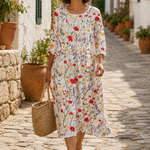 Isaura - Vestido Midi Bordado Azul (a floral branca)