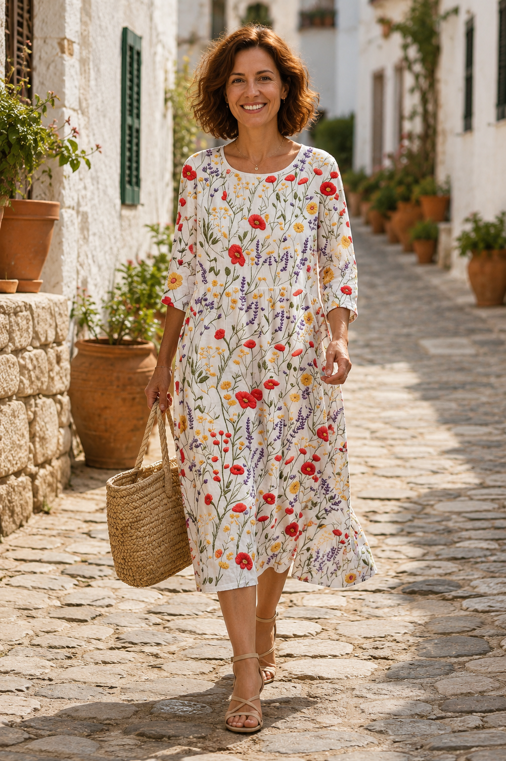 Isaura - Vestido Midi Bordado Azul (a floral branca)
