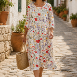 Isaura - Vestido Midi Bordado Azul (a floral branca)