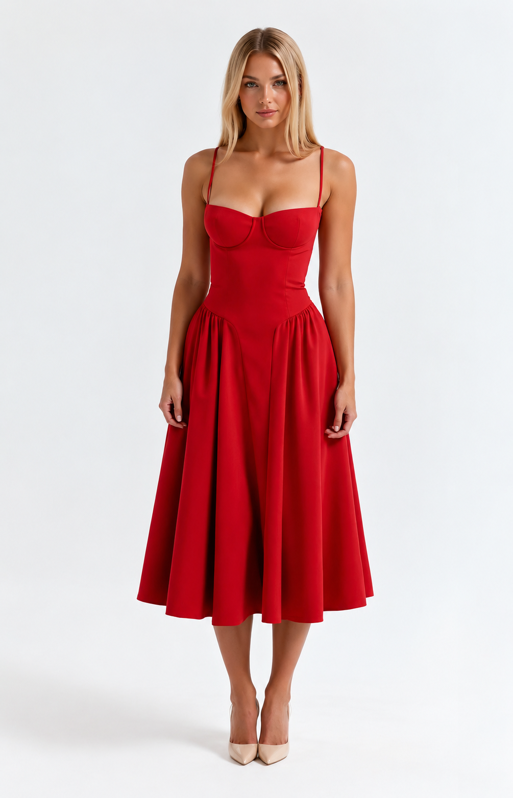 Odete — Vestido Midi com Corpete Estruturado — vista 3