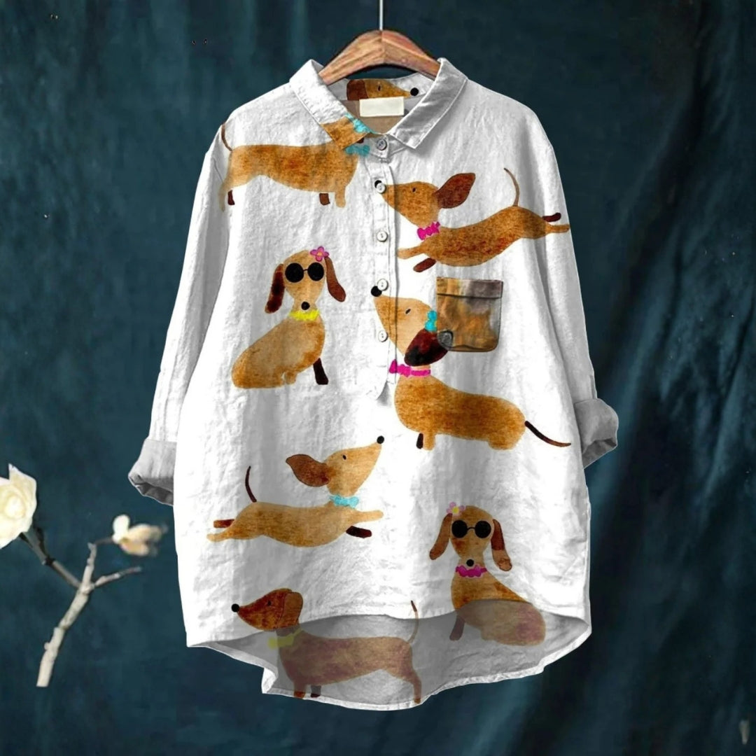 Ana - Camiseta Casual com Impressão de Arte de Cão Dachshund Fofo