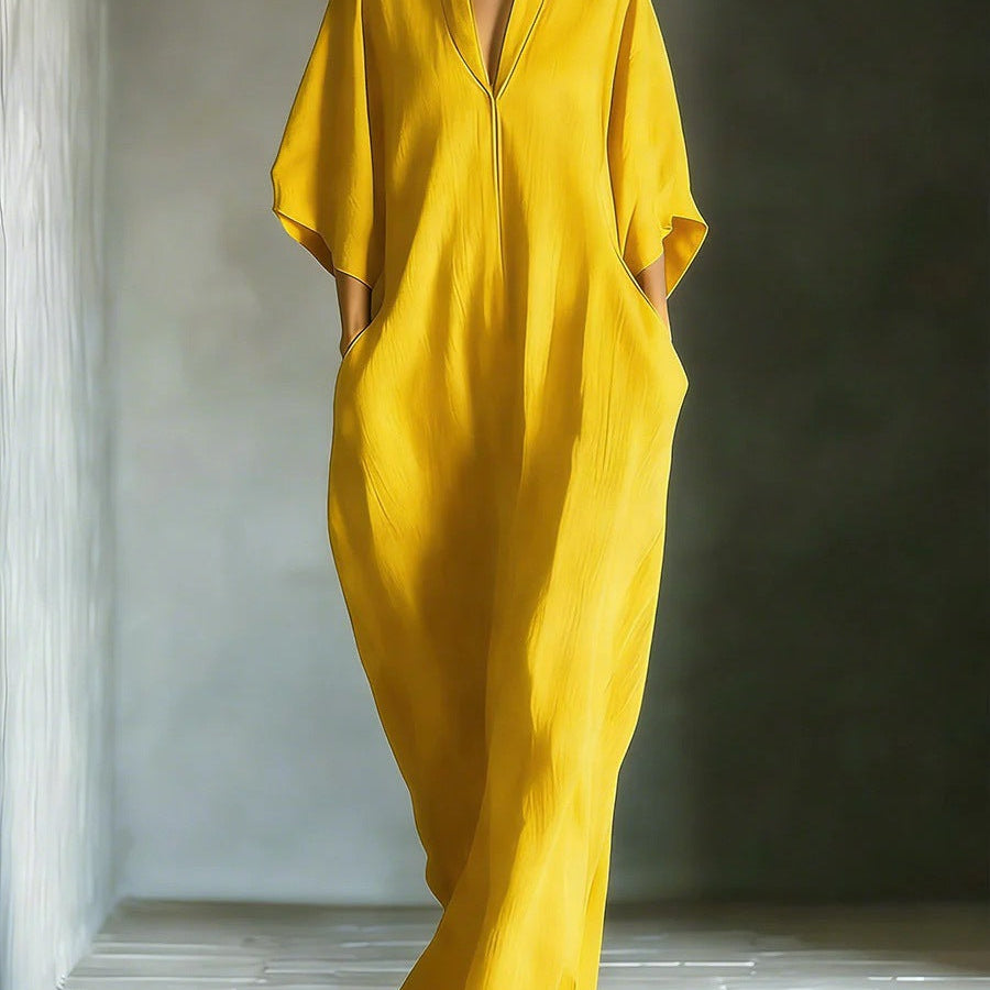 Alina - Vestido longo com mangas 3/4 e decote em V — vista 8