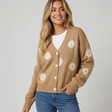 Cardigan Feminino em Malha com Botões e Padrão Floral