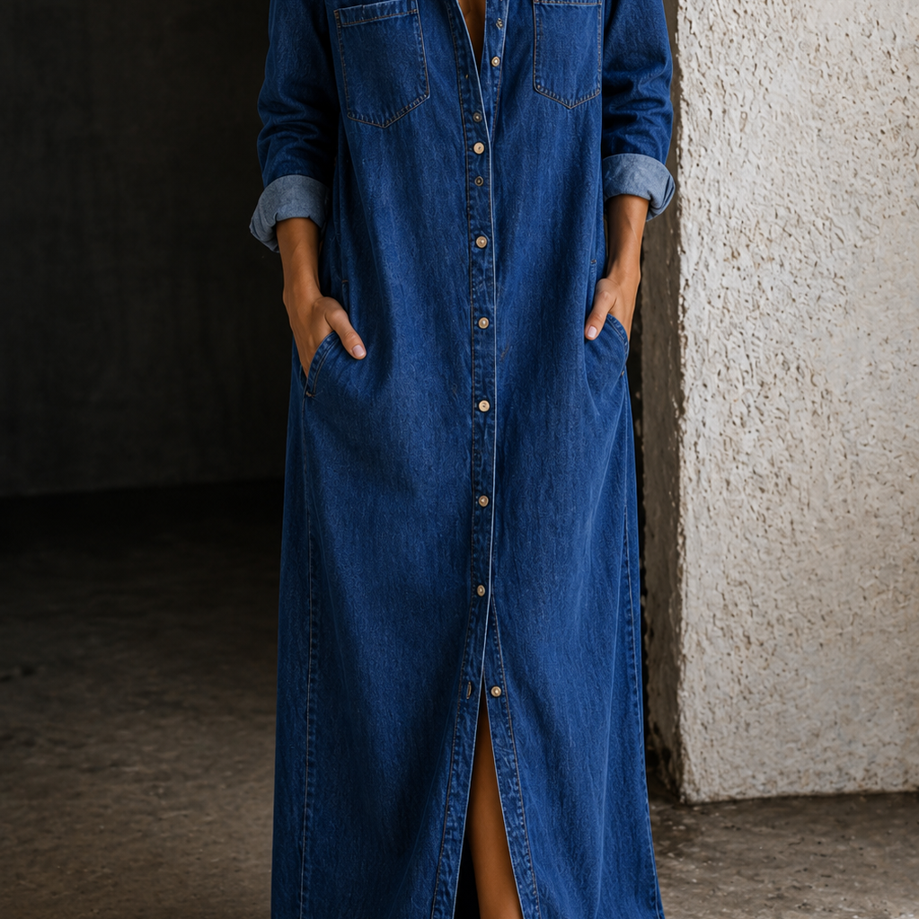Palmira - Vestido Camiseiro de Ganga — vista 3