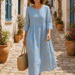 Judite - Vestido Midi Bordado Azul (a azul lisa)