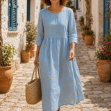 Judite - Vestido Midi Bordado Azul (a azul lisa)