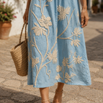 Cátia - Vestido Midi com Estampa de Plantas e Flores — vista 3