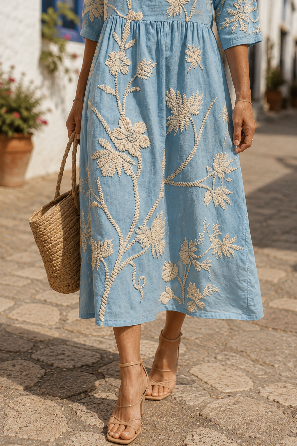 Cátia - Vestido Midi com Estampa de Plantas e Flores — vista 3