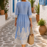 Tânia - Vestido com Estampa de Plantas e Flores
