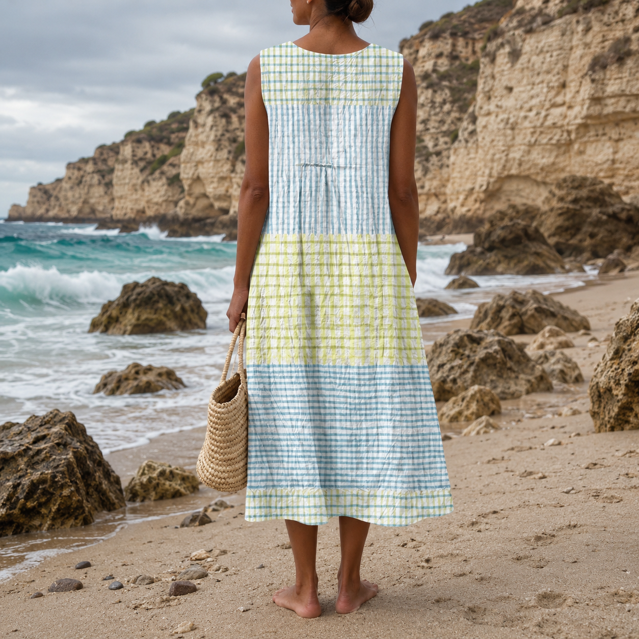 Íris - Vestido Xadrez Verde e Azul — vista 3