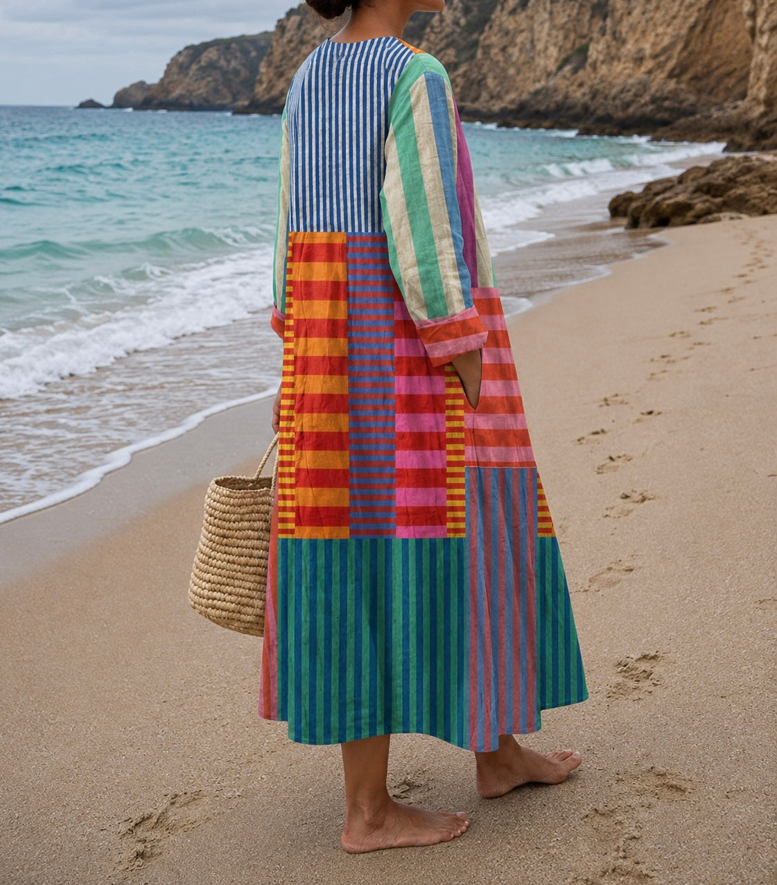Custódia - Vestido Longo Patchwork — vista 3