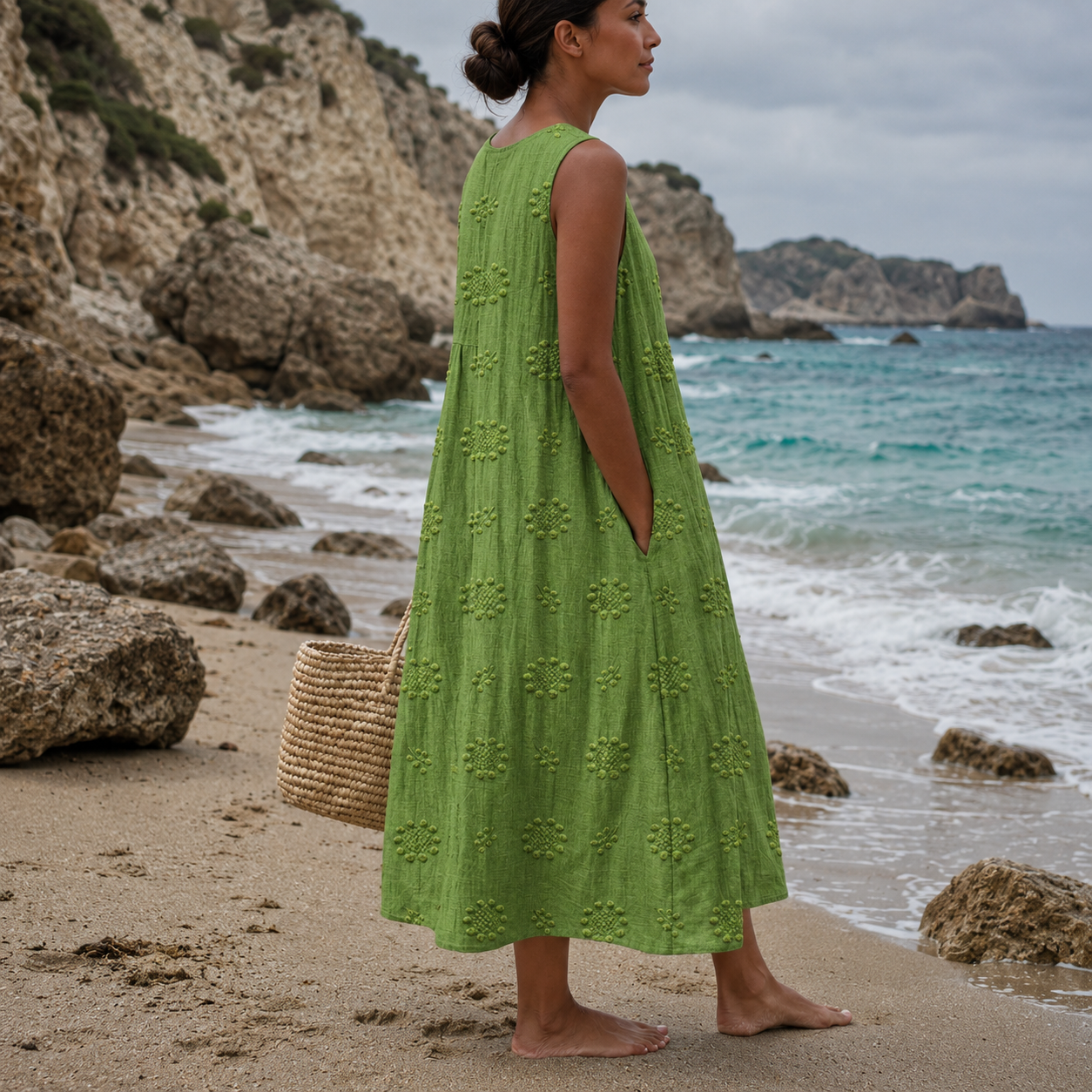 Ana - Vestido de Algodão Verde — vista 4