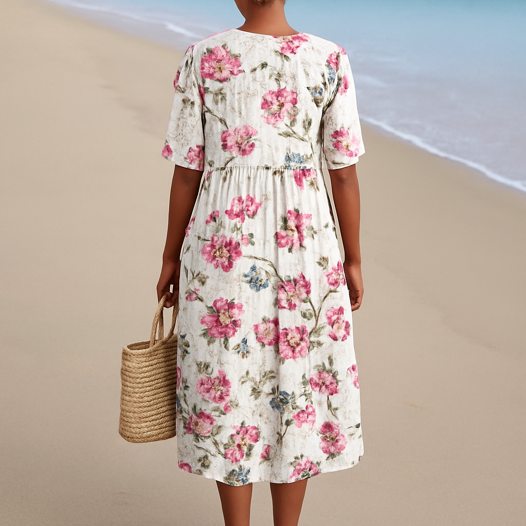 Sílvia - Vestido Floral Vintage Estilo Linho — vista 2