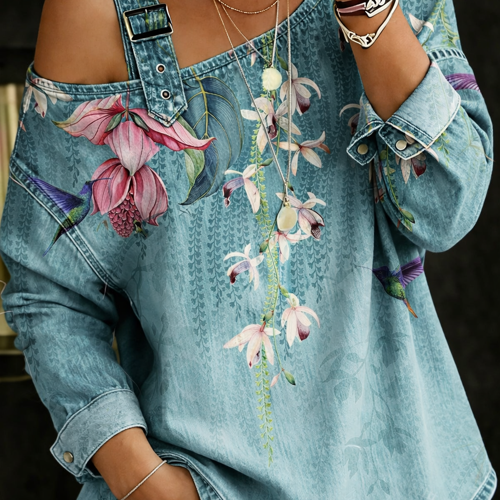 Carla - Top de Denim com Ombros à Mostra — vista 2