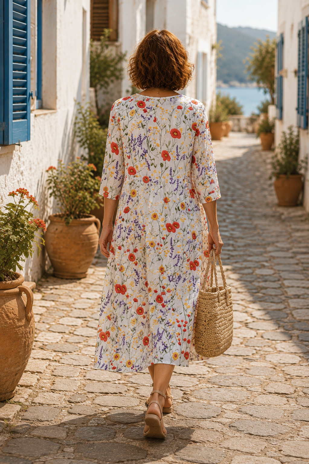 Isaura - Vestido Midi Bordado Azul (a floral branca) — vista 2