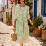 Otília - Vestido Midi Bordado Verde