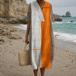 Cecilia - Vestido Geométrico Cinza Laranja