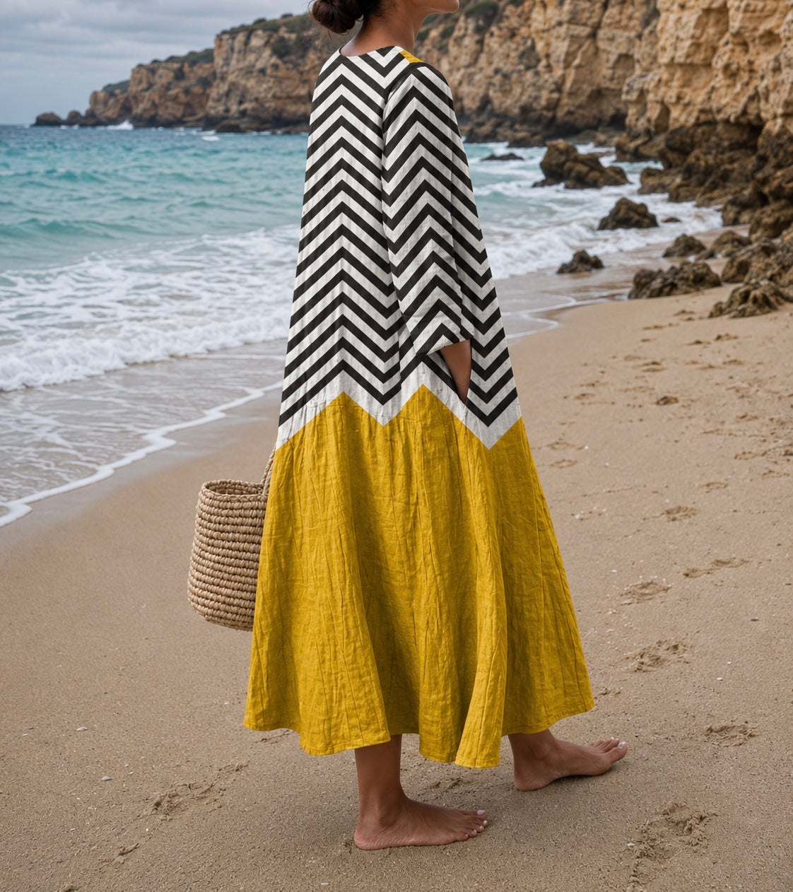 Rosalina - Vestido Zigzag Amarelo — vista 3