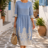 Tânia - Vestido com Estampa de Plantas e Flores