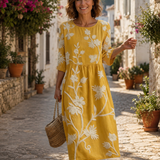Graça - Vestido Midi Floral Amarelo