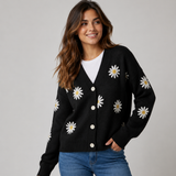Cardigan Feminino em Malha com Botões e Padrão Floral